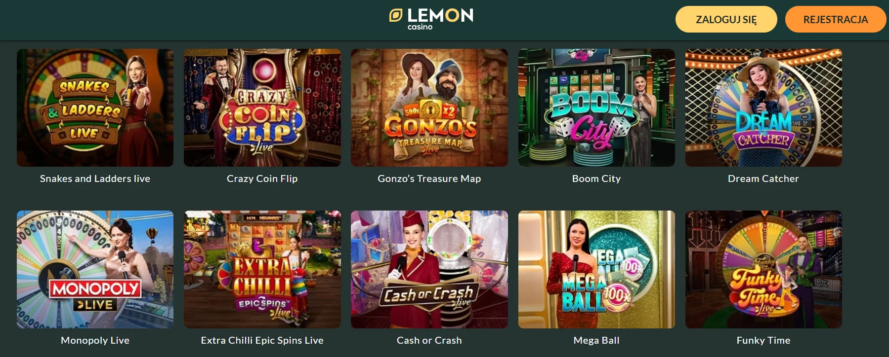Lemon Casino - asortyment gier na żywo